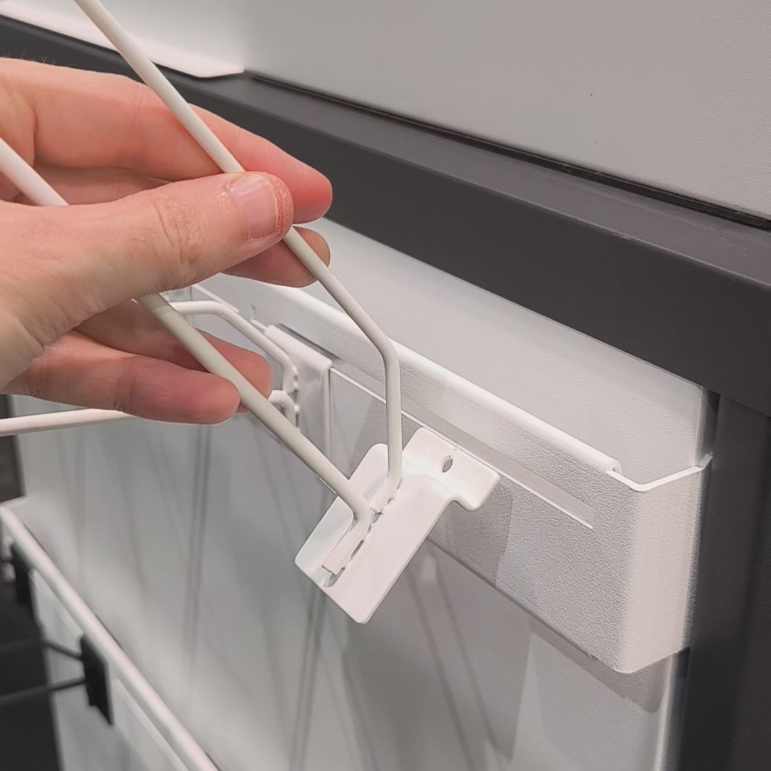 Metalen haken voor hangende producten 200 mm + prijshaken voor gegroefde panelen x100pc
